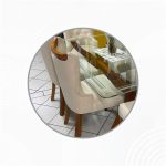 Juego de Comedor tablero de cristal, base y sillas de madera - 6 Personas